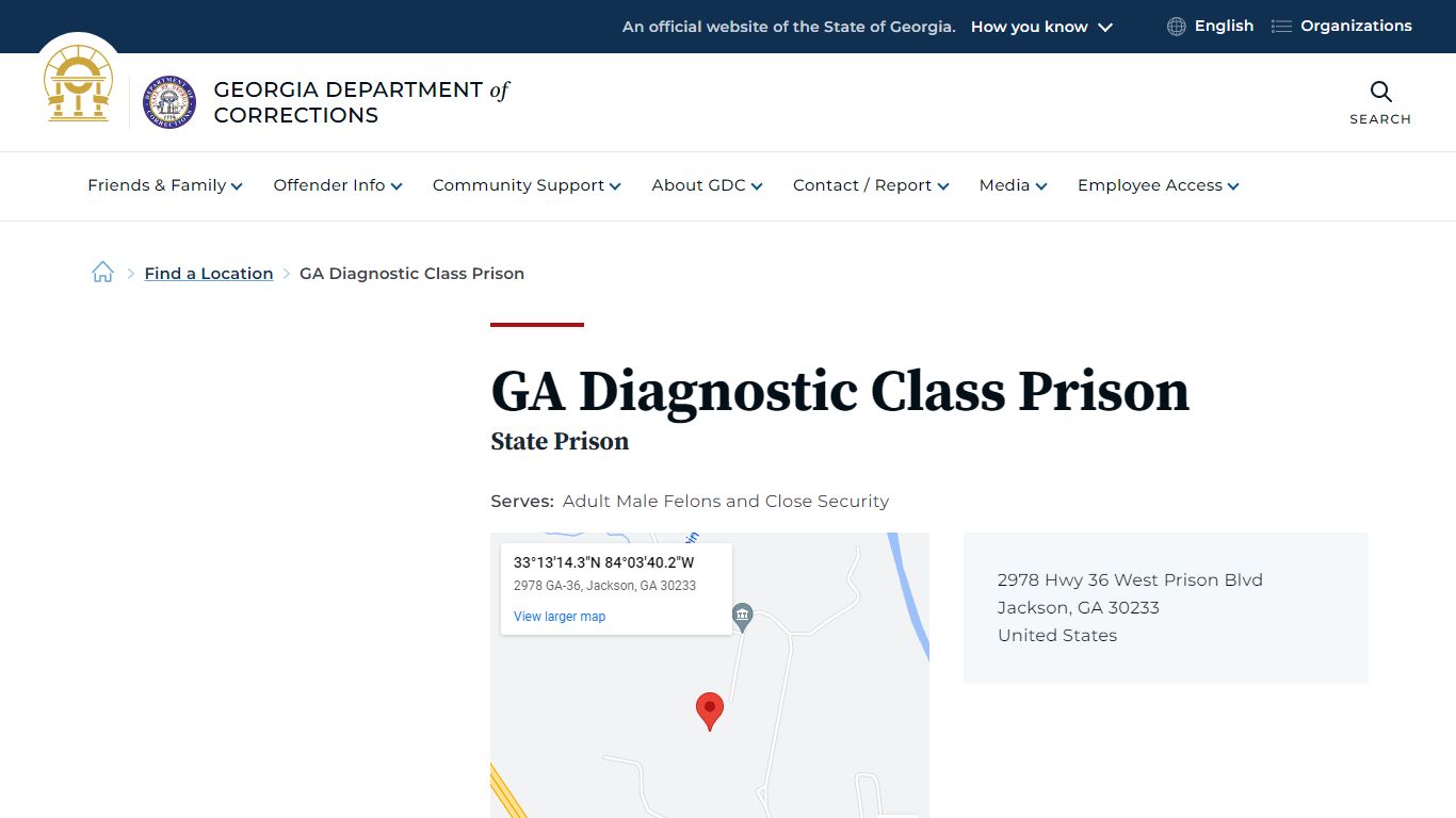 GA Diagnostic Class Prison | Georgia Department of Corrections
